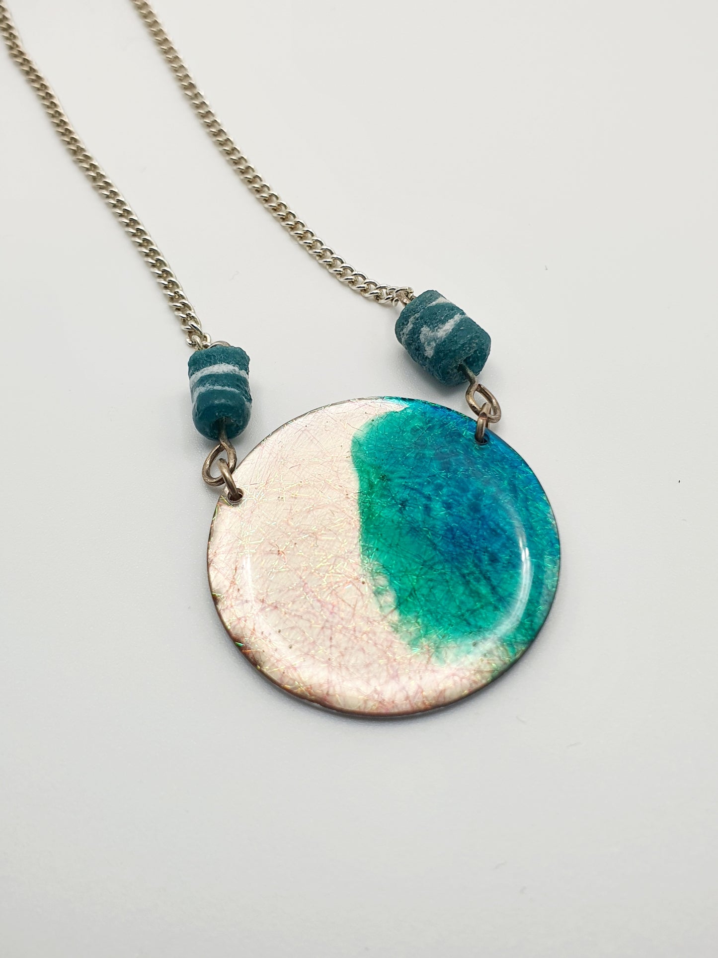 Recycled glass bead resin necklace