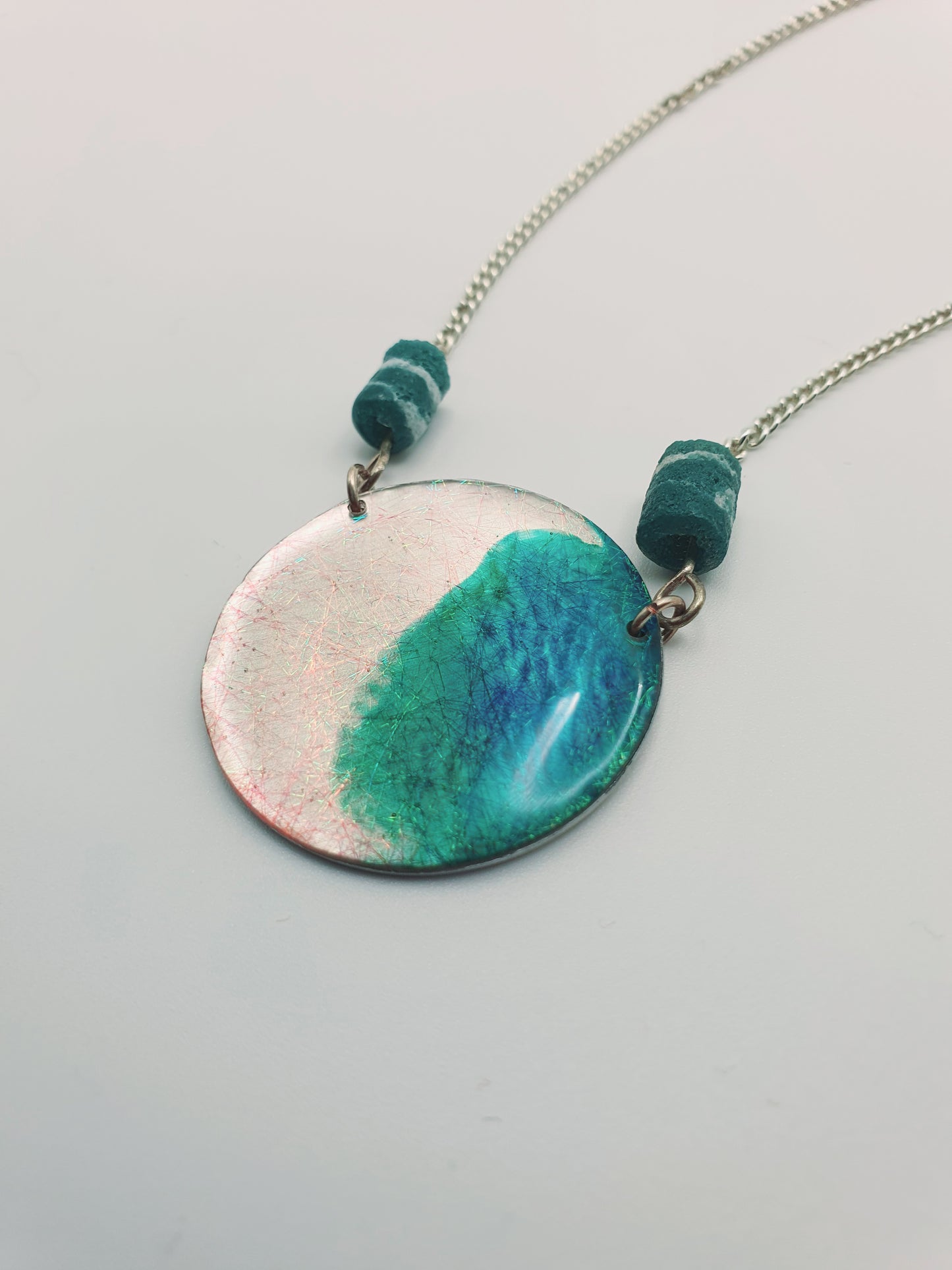 Recycled glass bead resin necklace